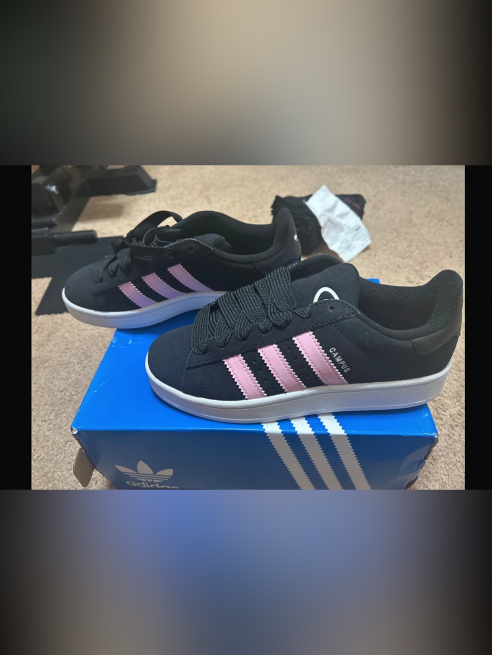 Adidas Black Sneakers with Pink Stripes